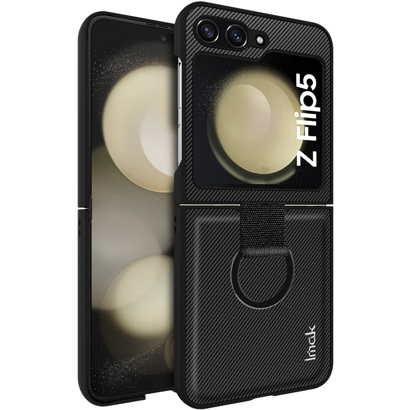 IMAK Ruiyi Series for Samsung Galaxy Z Flip5 5G PU+PC Phone Case Carbon Fiber Texture Finger Ring Phone Cover IMAK Ruiyi Series for Samsung Galaxy Z Flip5 5G PU+PC Phone Case Carbon Fiber Texture Finger Ring Phone Cover